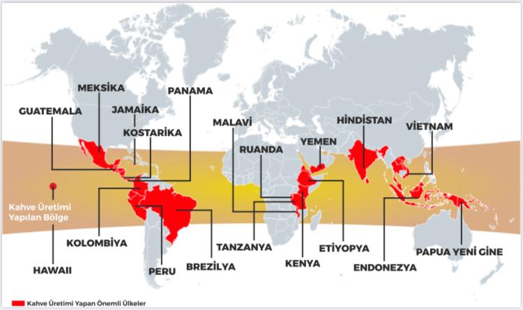 kahve üreticisi ülkeler